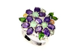 Wow! A Truly Magnificent Ring Set With - 11 Natural Purple Uruguayan Amethyst - 3 Brazilian Emeralds