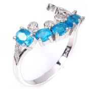 A very unique Ring set with 5 Stunning Natural Apatite Gemstones, also with Sparkling Cubic Zirconia