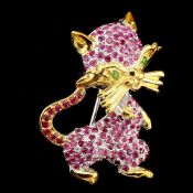 A Very Unique Brooch - in the style of a cat set with over 100 Natural Untreated Ruby gemstones