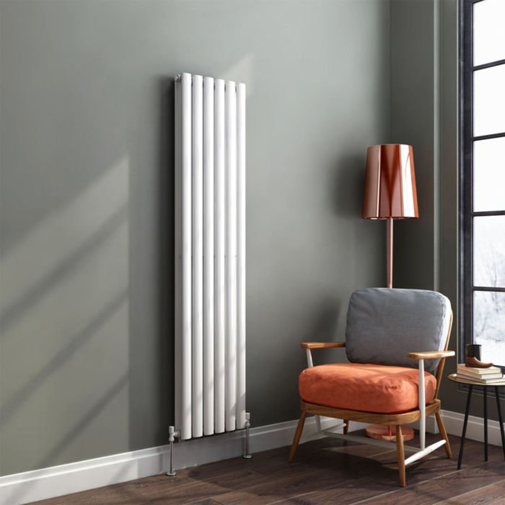 (Z11) 1600x360mm Gloss White Double Oval Tube Vertical Radiator. MRRP £347.99. Low carbon steel, - Image 2 of 3