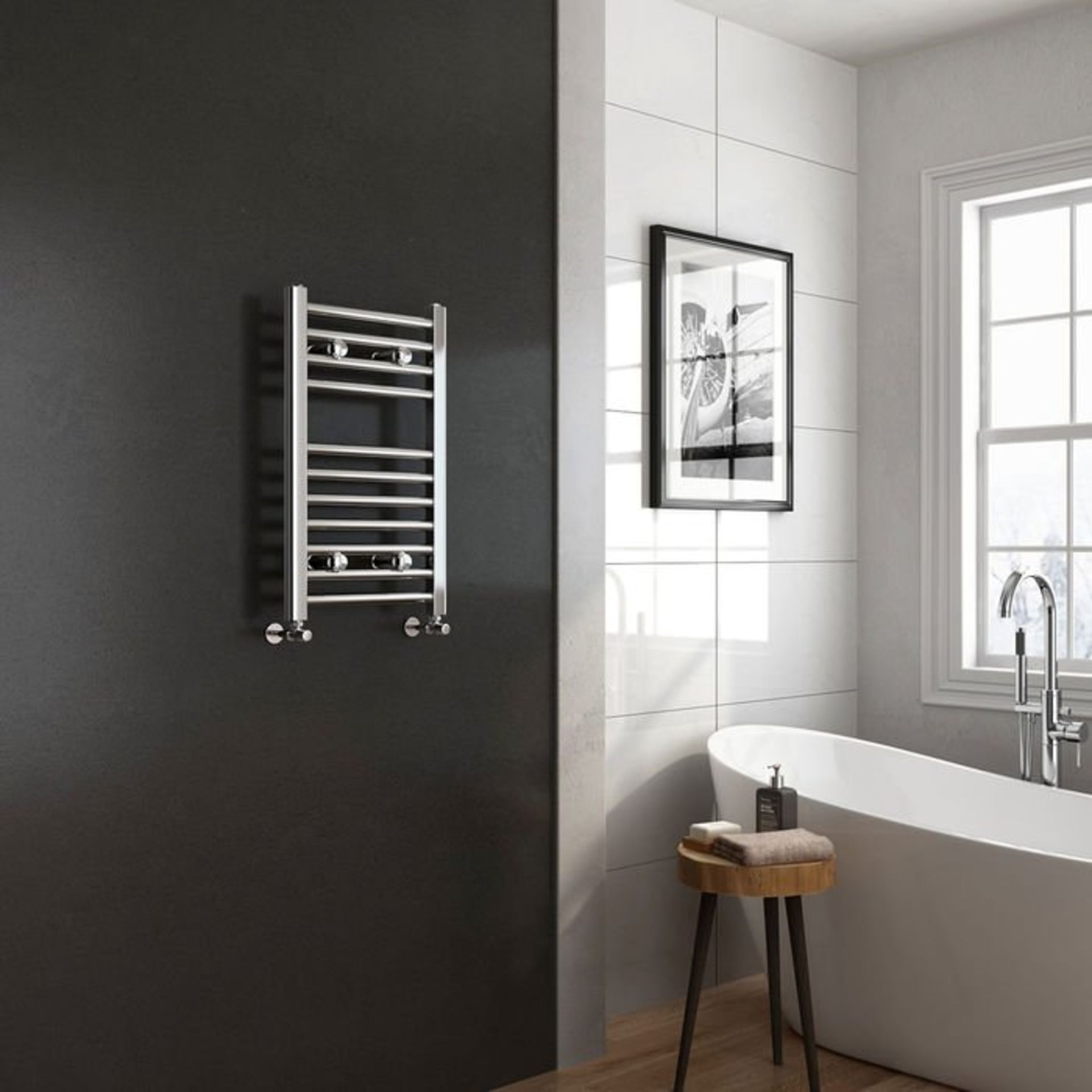 (Z176) 650x400mm - 25mm Tubes - Chrome Heated Straight Rail Ladder Towel Radiator. This premium - Image 2 of 5