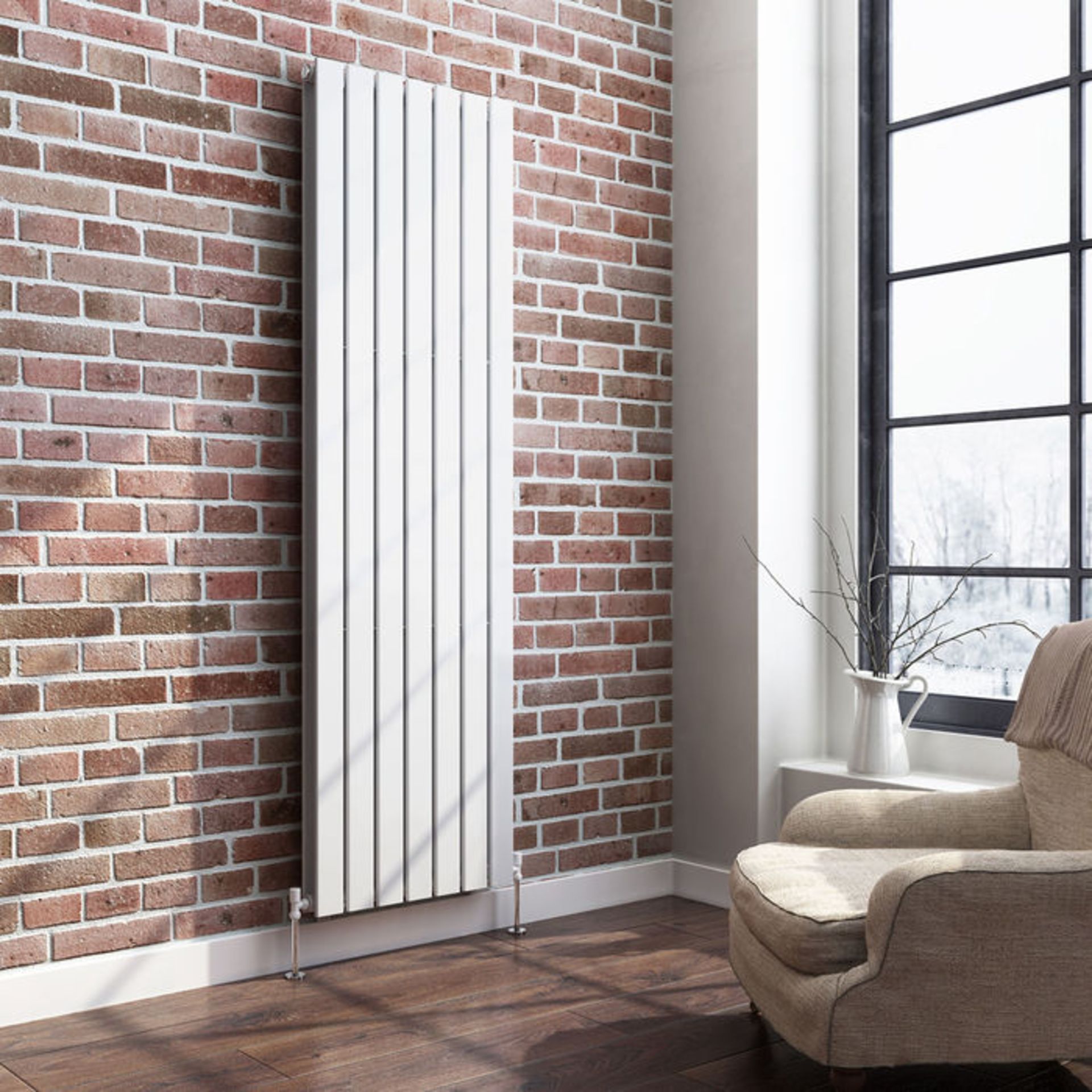 (Z170) 1800x532mm Gloss White Double Flat Panel Vertical Radiator. MRRP £499.99. Low carbon steel, - Image 2 of 4