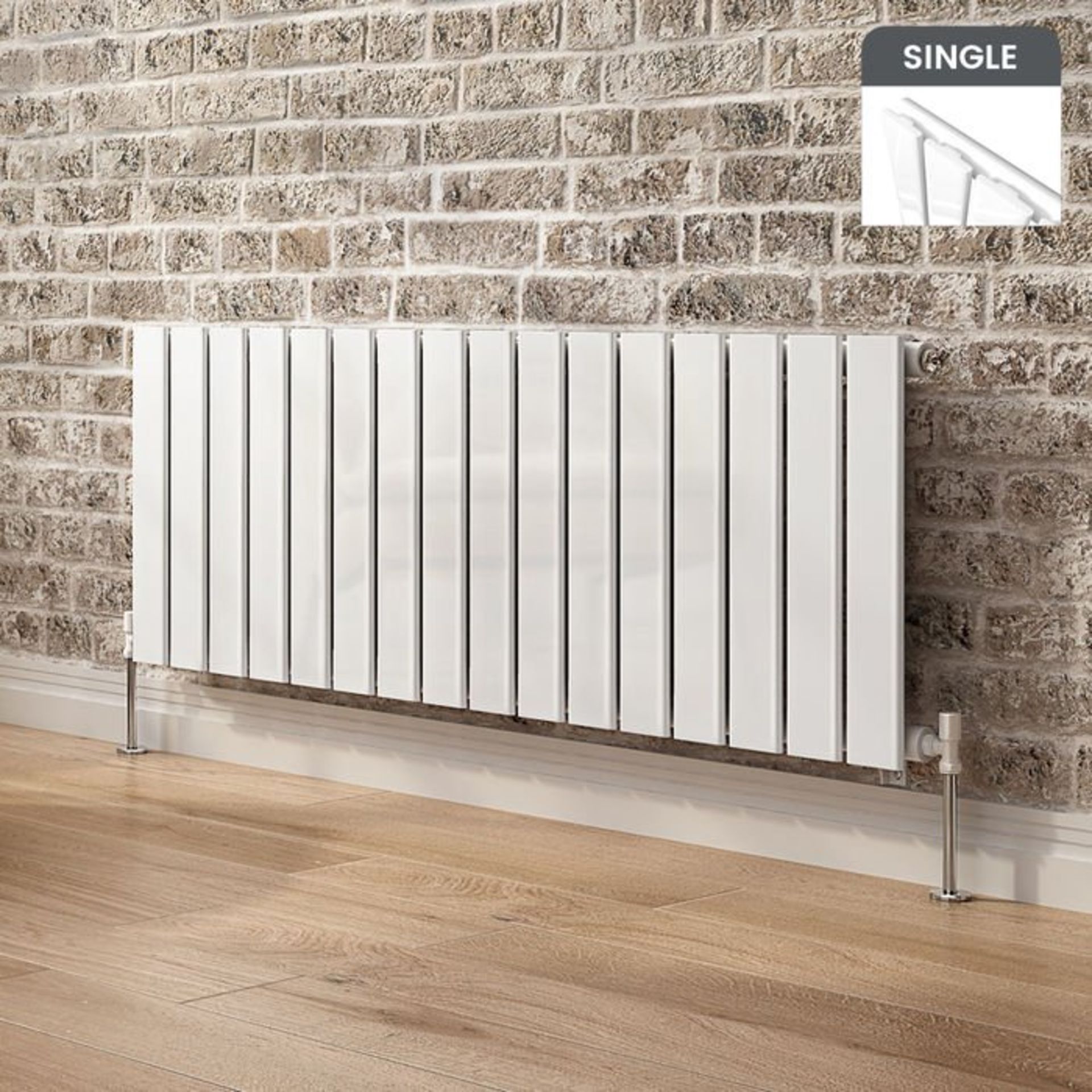 (Z89) 450x1216mm Gloss White Single Flat Panel Horizontal Radiator. MRRP £349.98. Low carbon