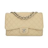 Chanel Single Flap Jumbo Beige Clair Caviar Silver Hardware 2009