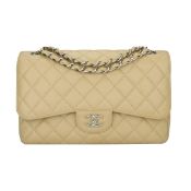 Chanel Double Flap Jumbo Beige Clair Caviar Silver Hardware 2013