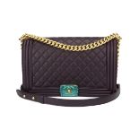 Chanel New Medium Boy Dark Purple Lambskin Brushed Gold Hardware 2016