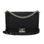 New Chanel Medium Boy Black, Calfskin Chevron Shiny Silver Hardware 2016