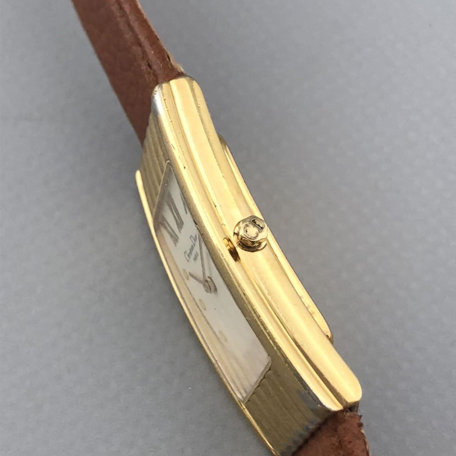 Retro Christian Dior Modele Depose Ladies Watch Gold Plated Tan Leather Strap - Image 6 of 8