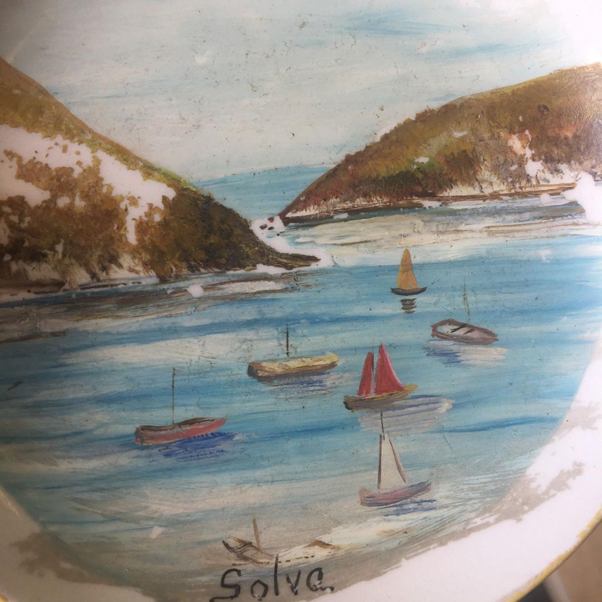 Unsigned painting of Solva Pembrokeshire Wales on a Johnson Brothers small plate - Image 4 of 4