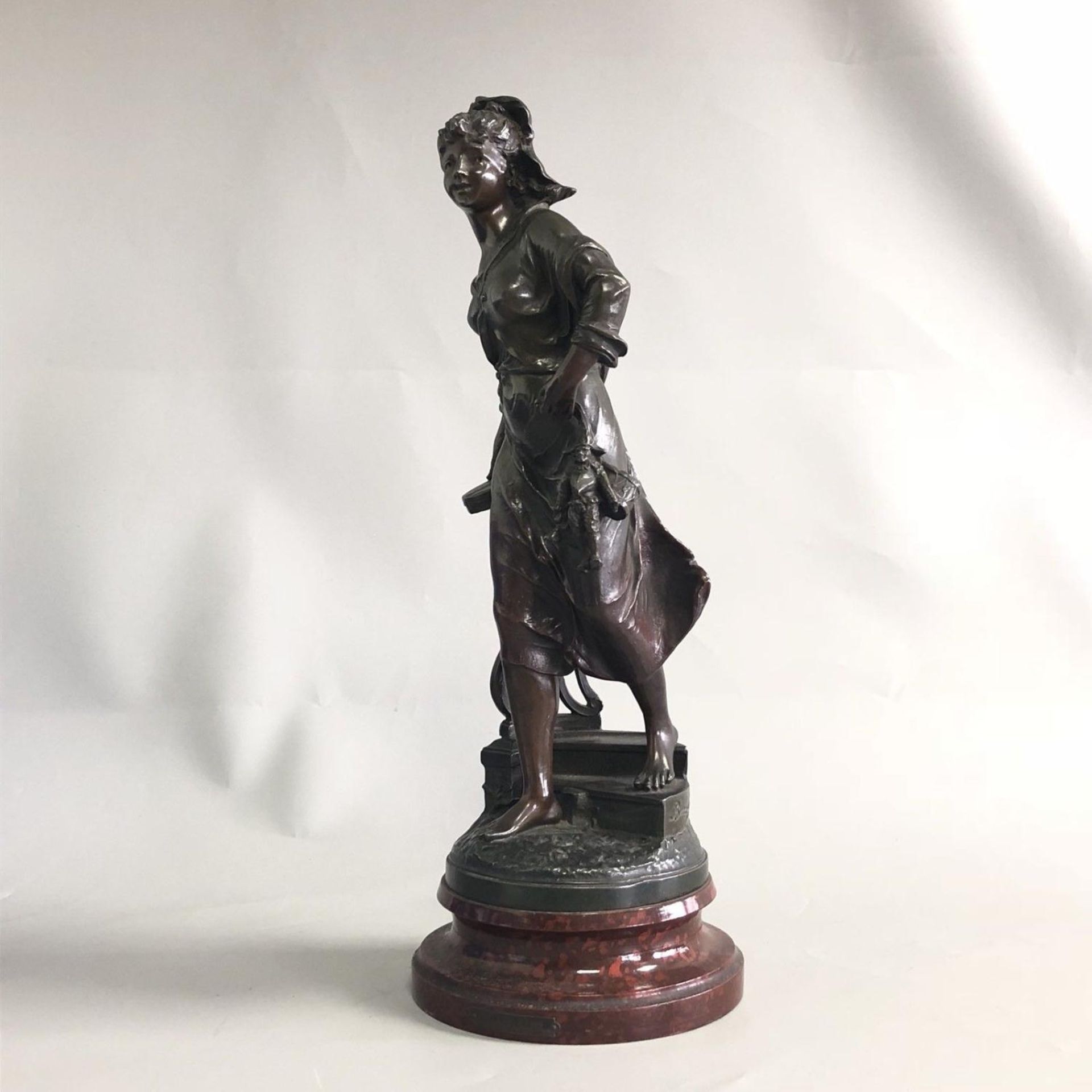 Antique French Bronzed Spelter sculpture figurine 'Noel' - After Emile Bruchon - Image 4 of 8