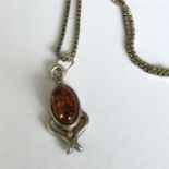 Silver and Baltic Amber Pendant on an 18 inch silver chain