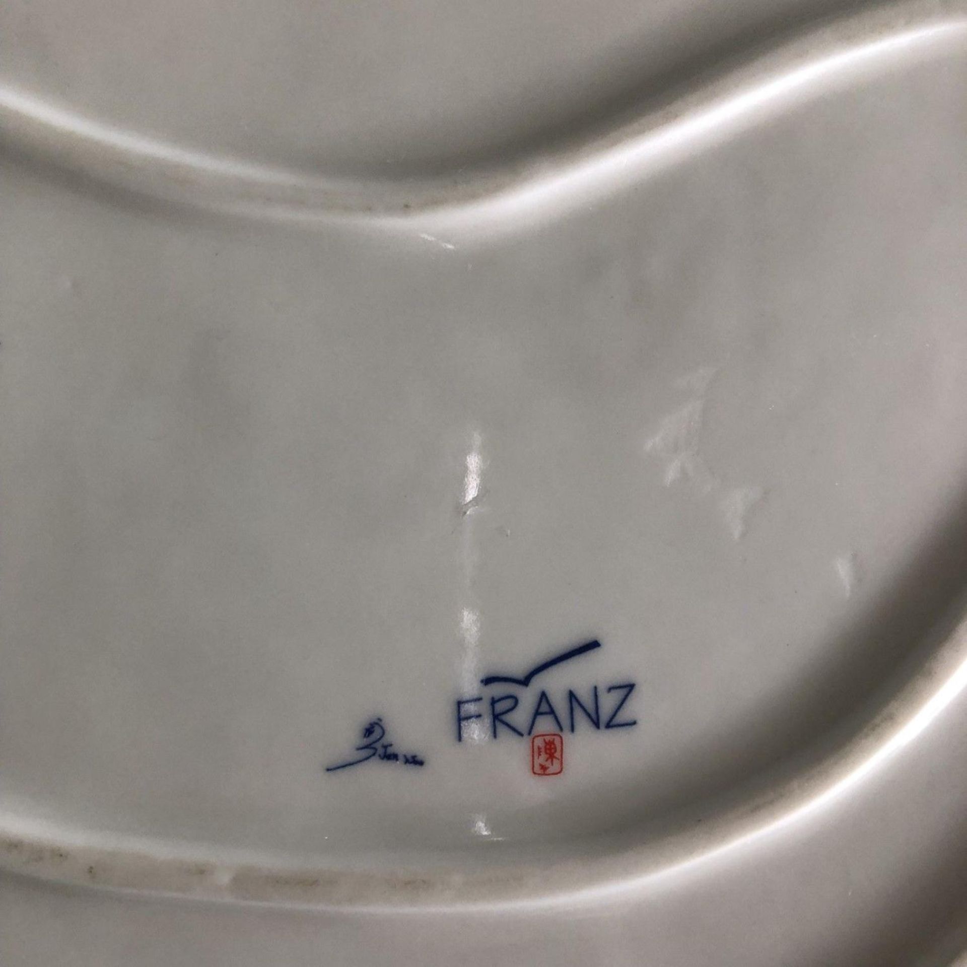 Signed Jen Woo Franz Dragonfly & Corn Wheat Decoration Porcelain Sandwich Plate - Image 5 of 5