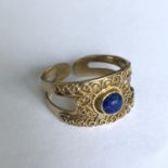 Vintage Silver adjustable cuff ring filigree detailing Blue Lapis Lazuli Stone
