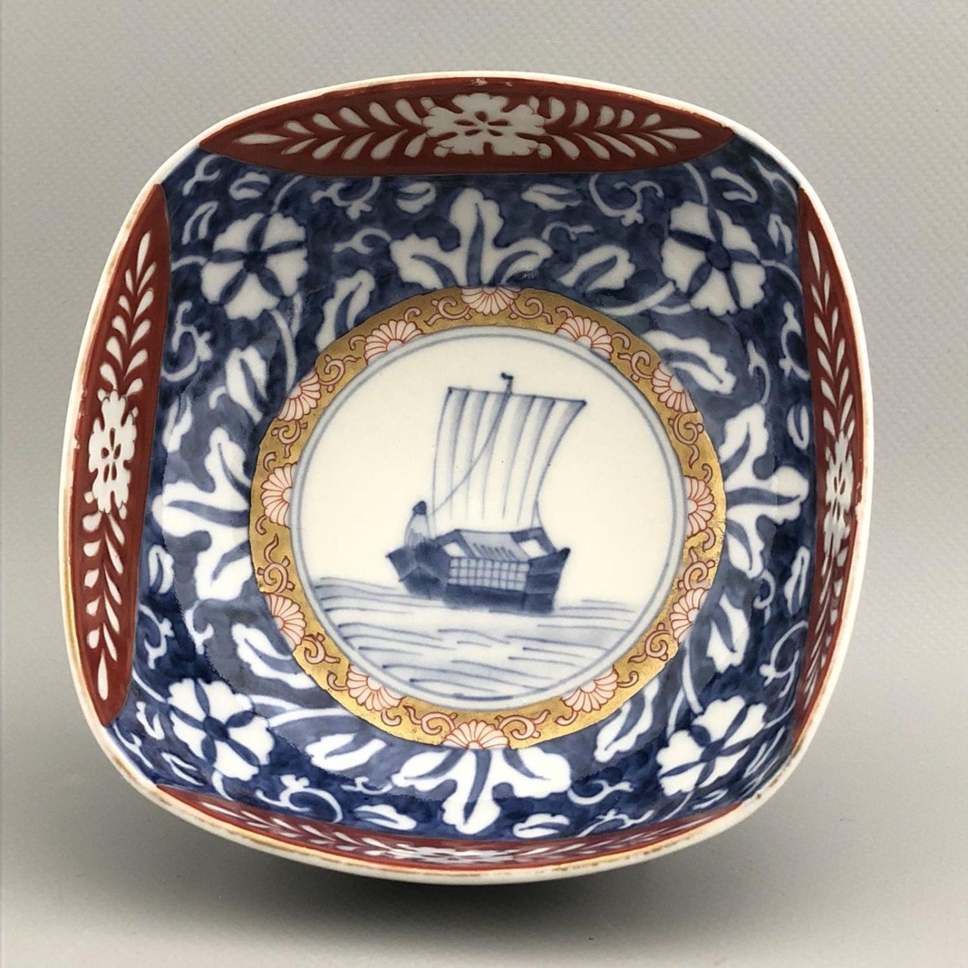 Antique Japanese Imari Arita Fukagawa porcelain plate dish bowl Wasen Sail Boat