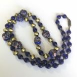 Vintage Original Venetian Blue Glass Necklace with Fiorato Wedding Cake Beads