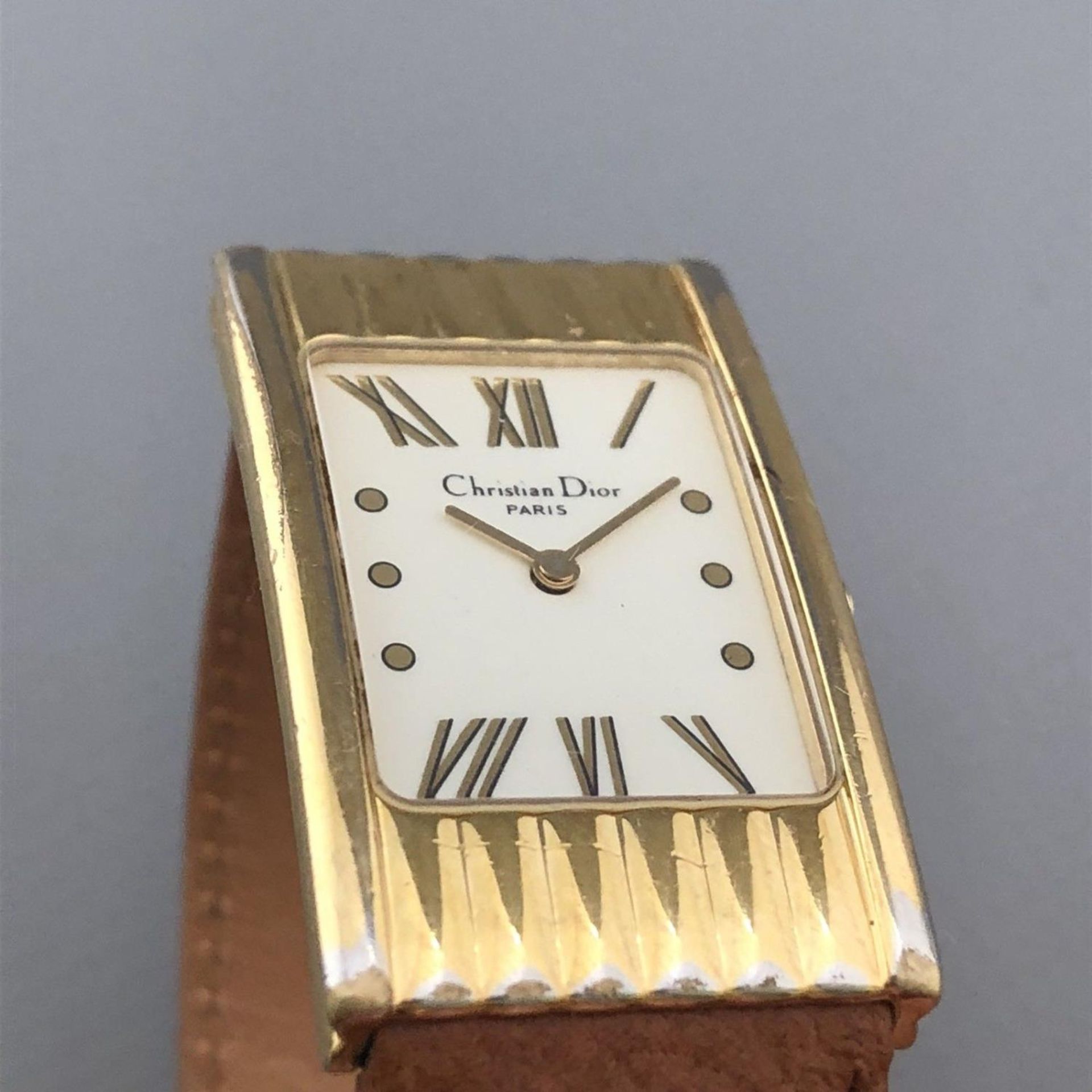 Retro Christian Dior Modele Depose Ladies Watch Gold Plated Tan Leather Strap - Image 3 of 8