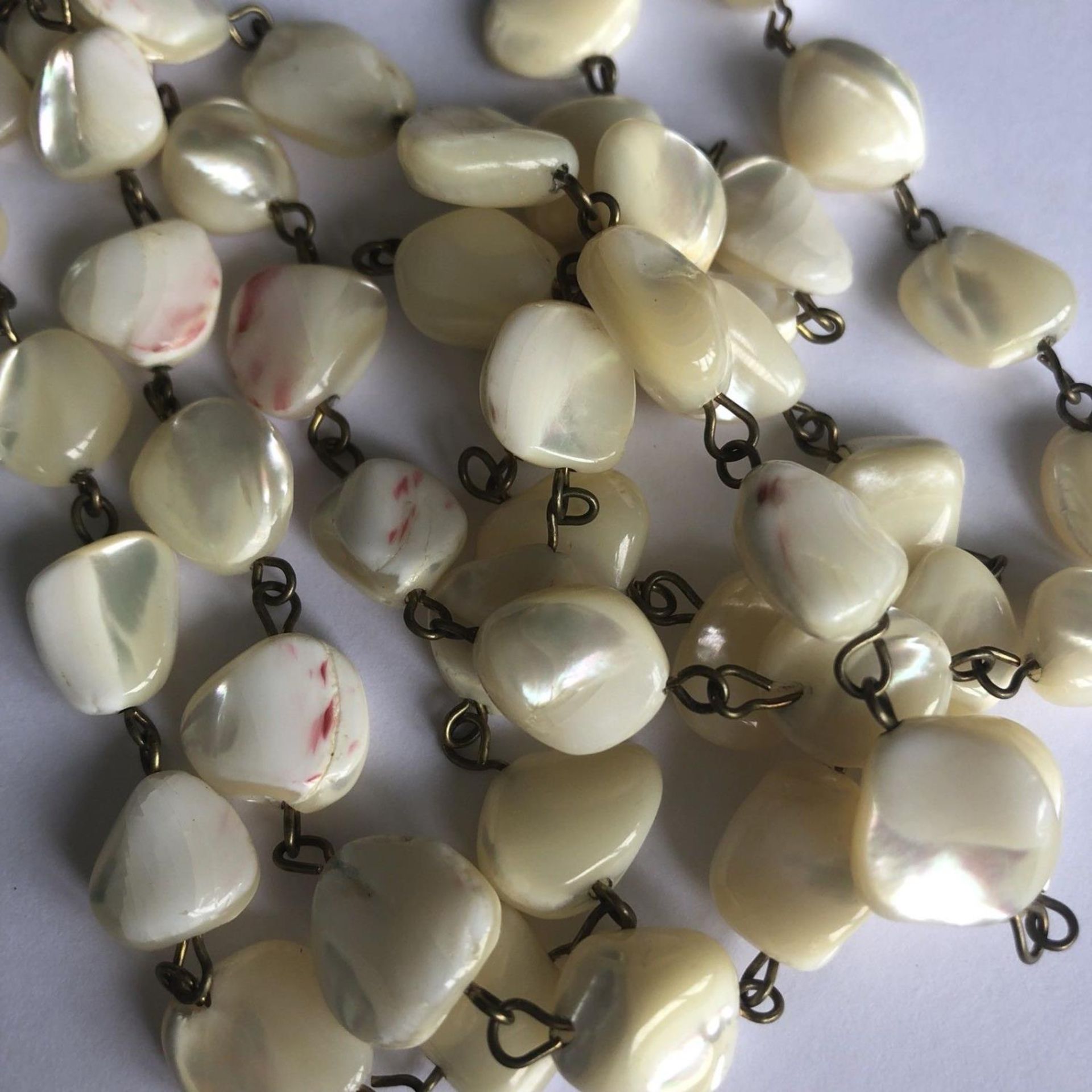 vintage brass and Mother of Pearl natural beads double strand necklace - Image 4 of 4