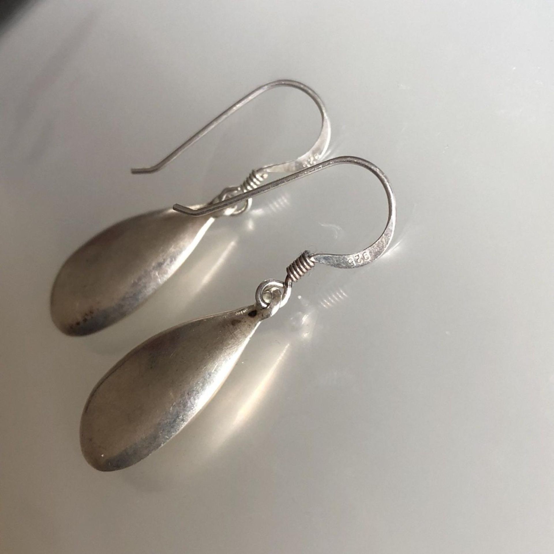 Sterling Silver genuine vintage 925 Earrings - Pear Drop Dangle - Image 2 of 2