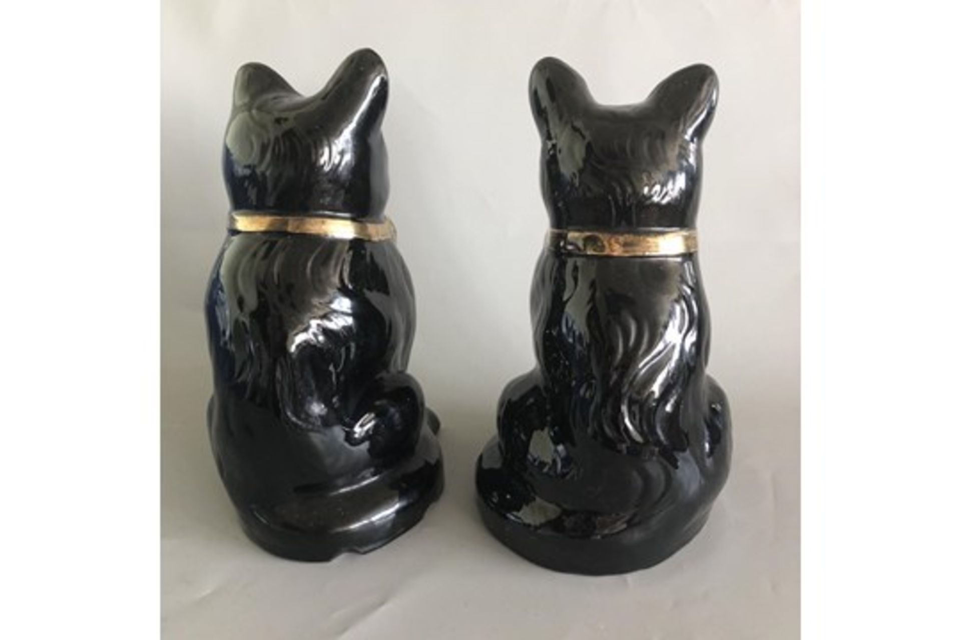 Pair of Antique Staffordshire Pottery Jackfield Black Fireside Cats by Sadler - Image 5 of 10