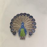 Fine Topazio Portugal Sterling Silver Filigree Enamel Peacock BroochÊ