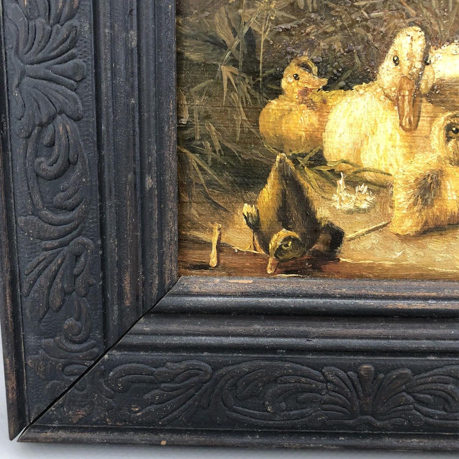 Antique 19th Century British Oil Painting in Carved Oak Frame - Family of Ducks - Image 3 of 5