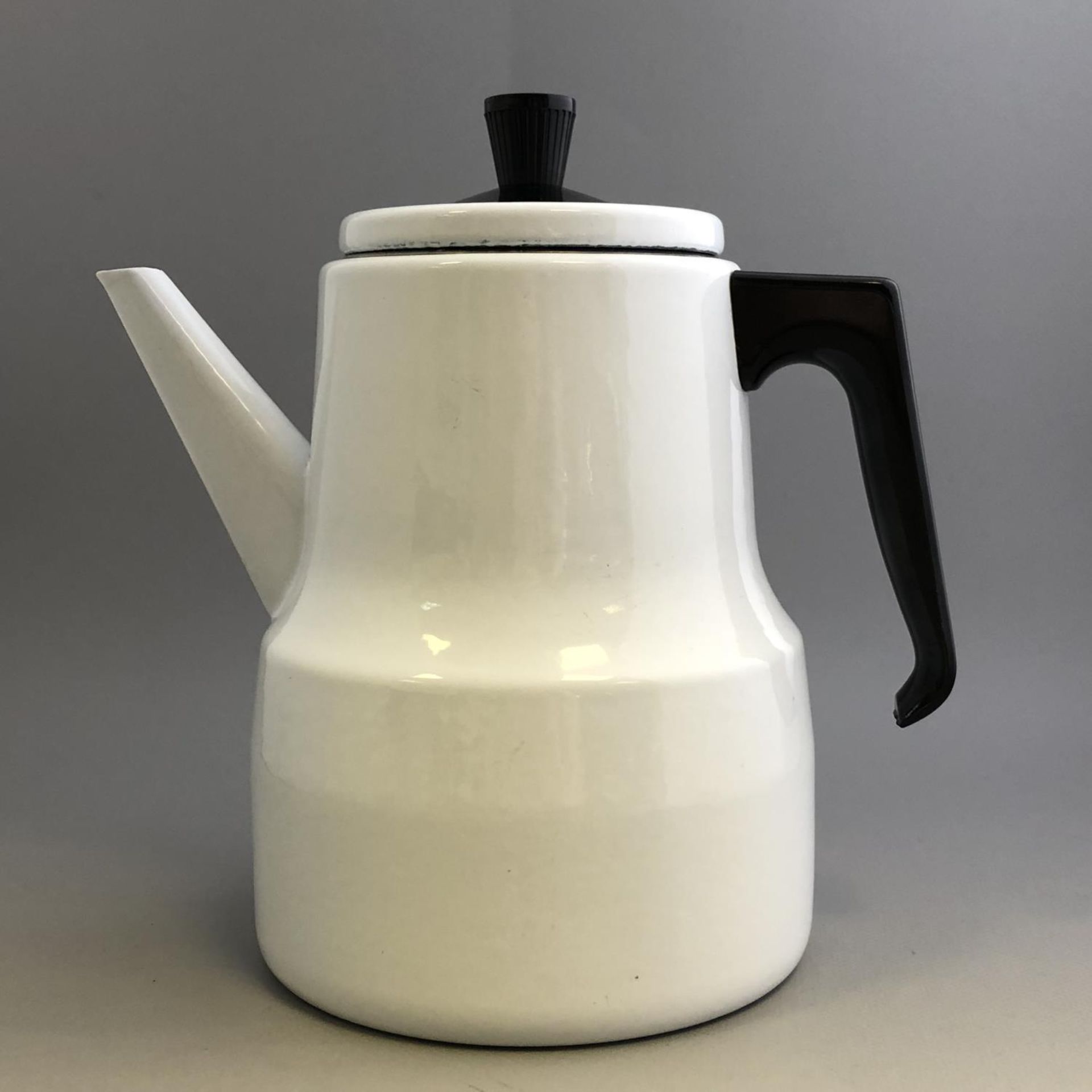 Scandinavian Design Enamel Coffee Pot - Unmarked - Black & White Retro Kitchen