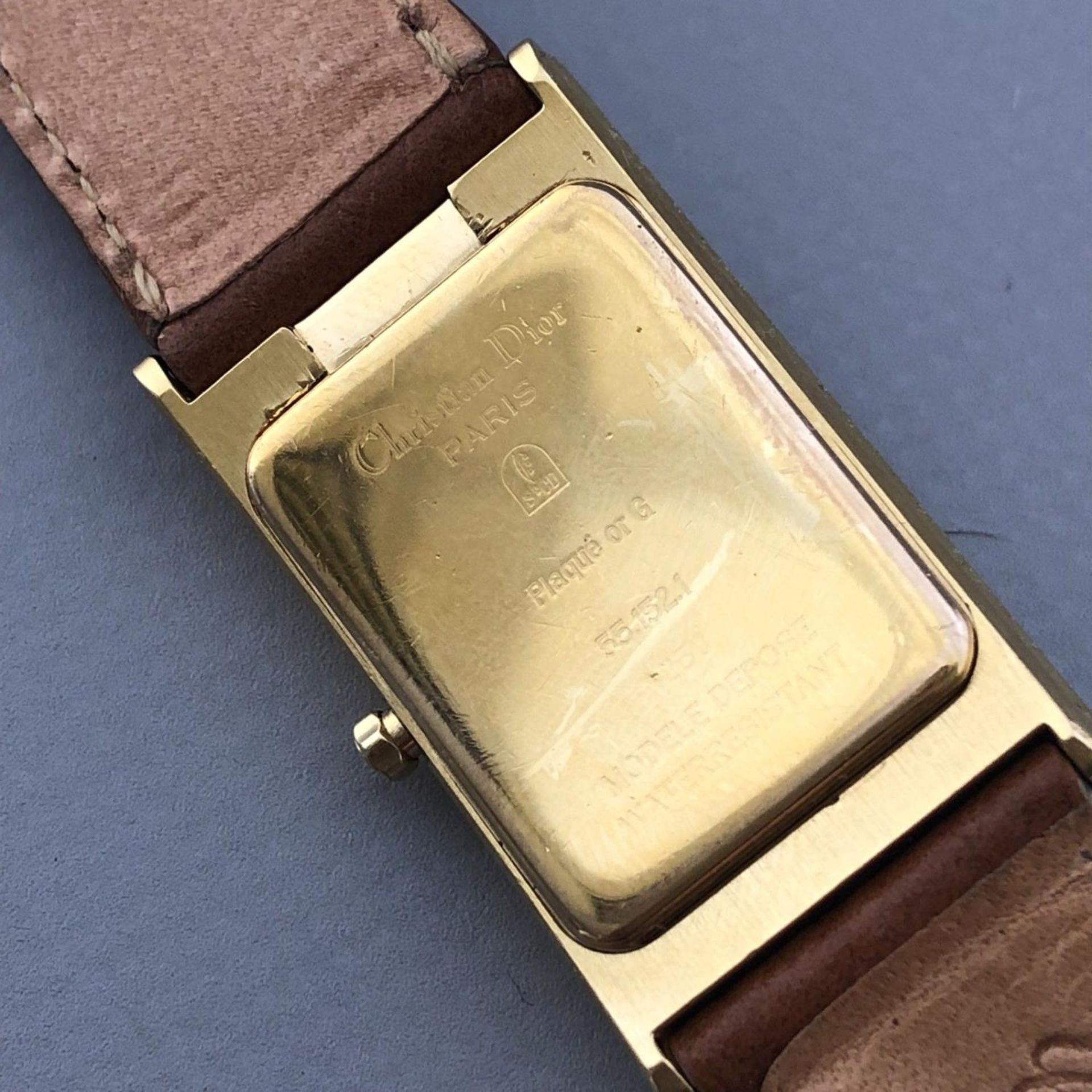 Retro Christian Dior Modele Depose Ladies Watch Gold Plated Tan Leather Strap - Image 5 of 8