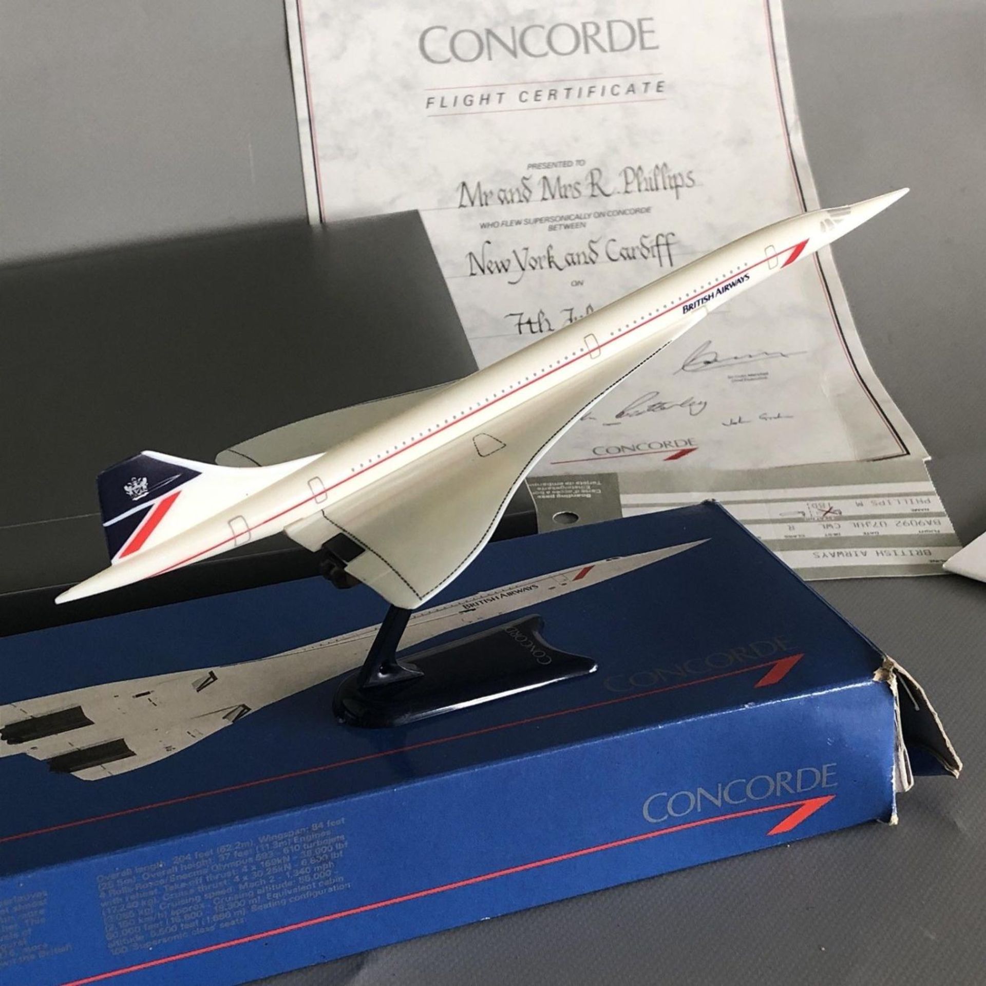 90s New York - Cardiff Flight Concorde Bundle Menu Model Certificate ticket 1991 - Image 2 of 2