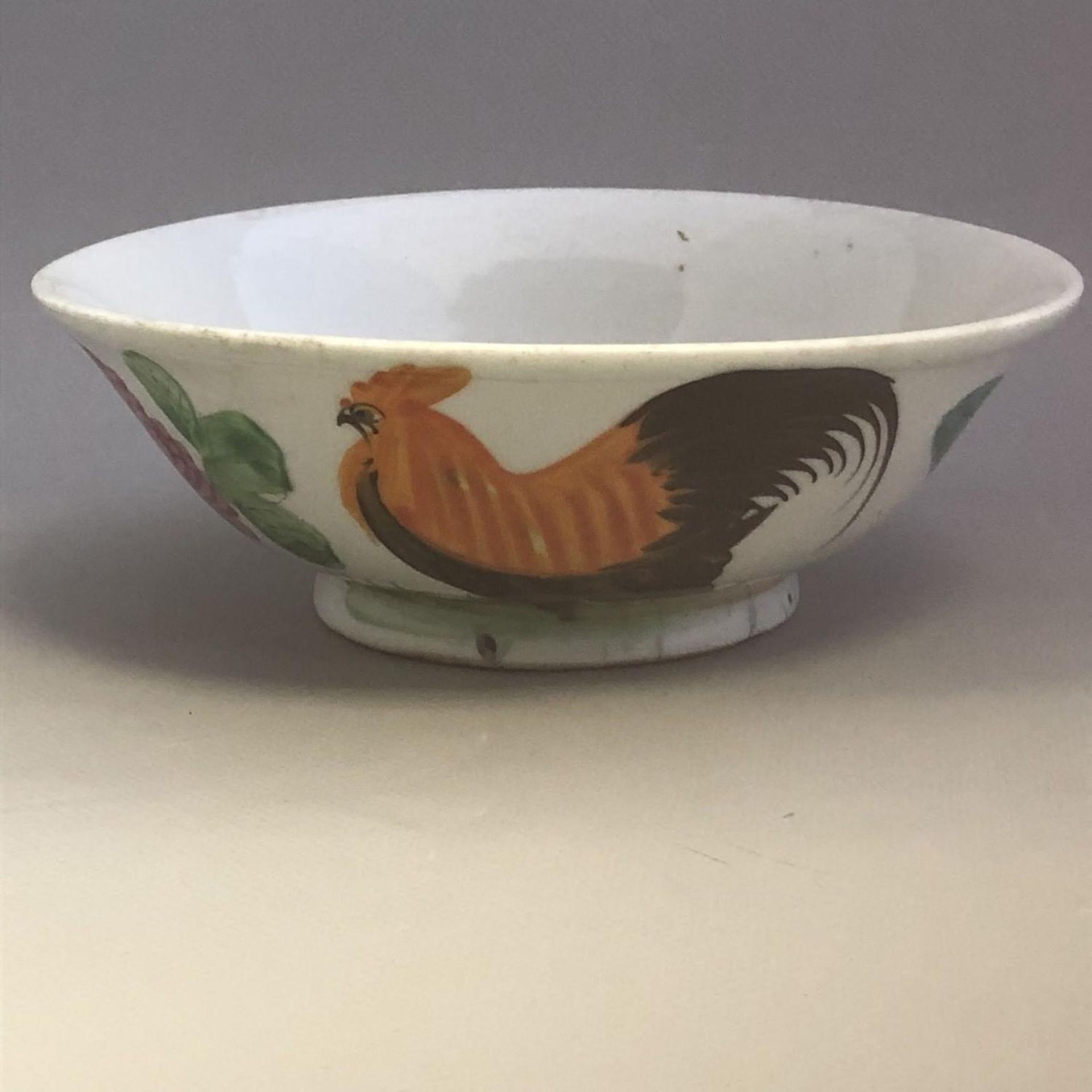 Oriental Antique Porcelain Flared Bowl decorated with hand painted Cockerel etc