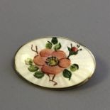 Silver and Peach Flower Enamel Brooch - David Andersen - Norway