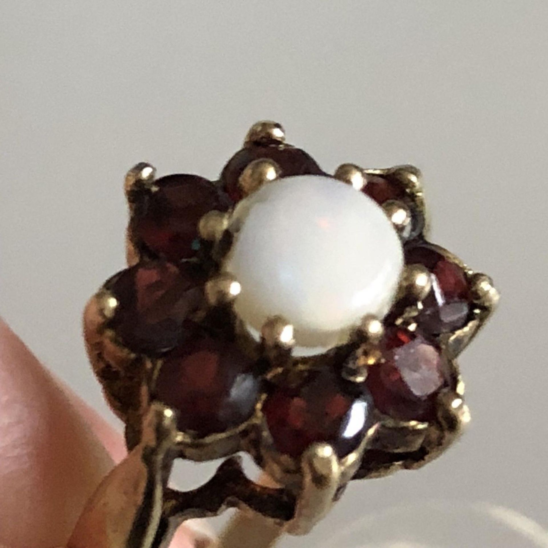 Vintage Hallmarked Silver Gilt Ring - Garnet and Opal - Size R - Image 4 of 6