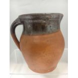 Antique Redware 19th Century Primitive Folk Art Rustic Water Jug