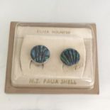 Unused Vintage Earrings - Ataahua Sterling Silver & Paua Shell - CLIP ON