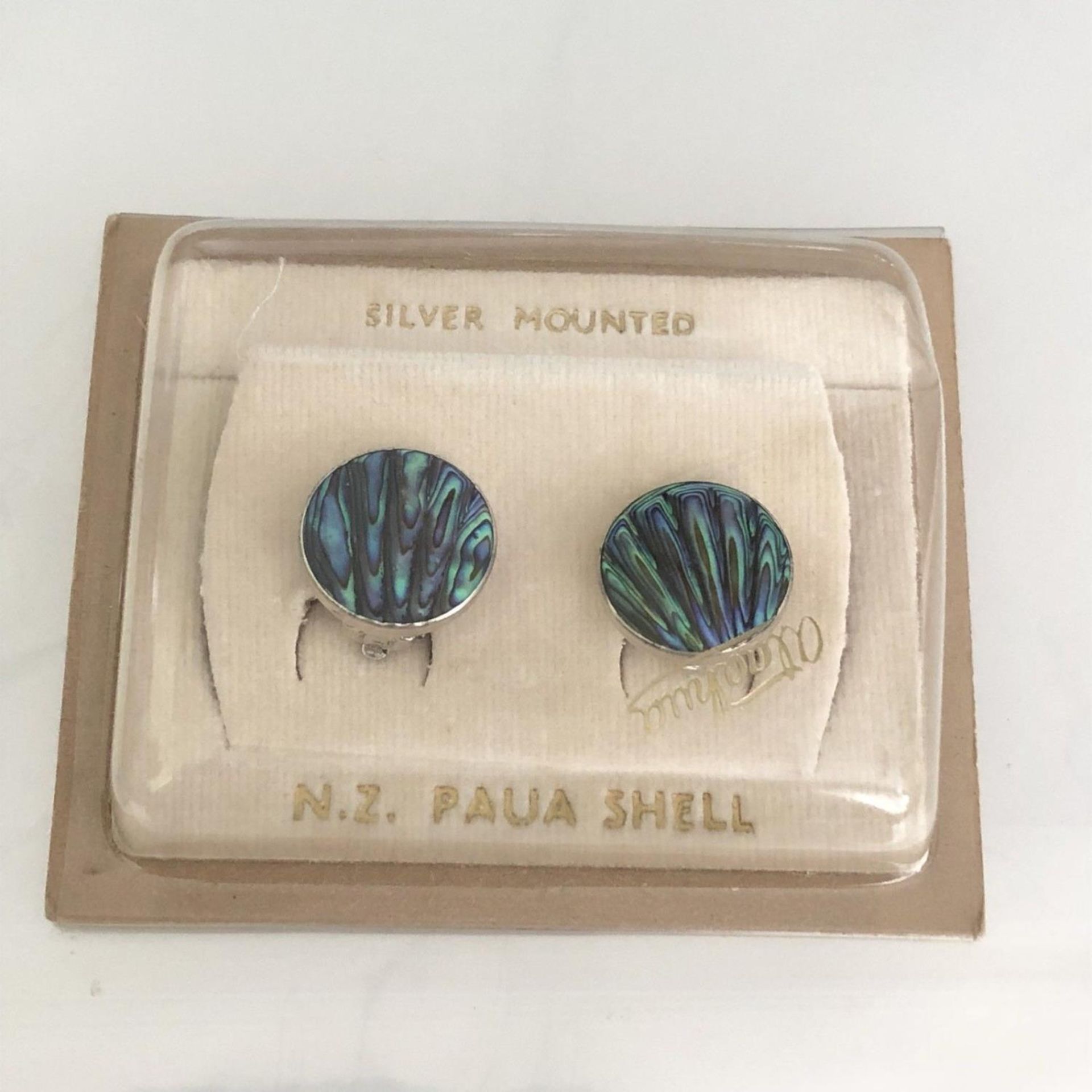 Unused Vintage Earrings - Ataahua Sterling Silver & Paua Shell - CLIP ON