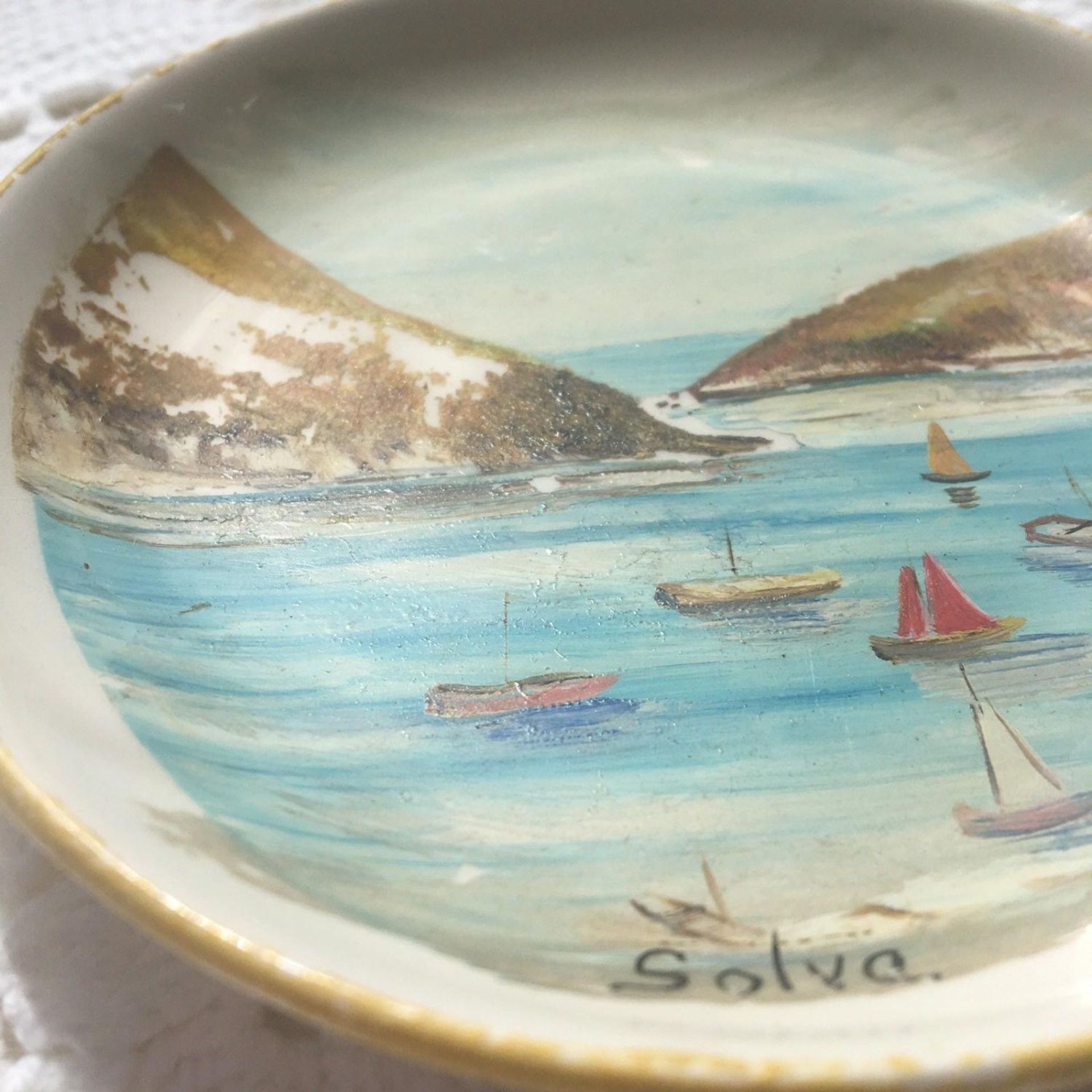 Unsigned painting of Solva Pembrokeshire Wales on a Johnson Brothers small plate - Image 3 of 4