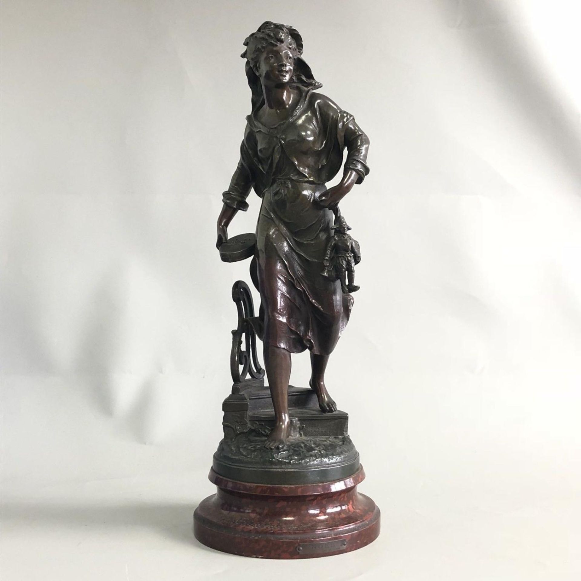 Antique French Bronzed Spelter sculpture figurine 'Noel' - After Emile Bruchon