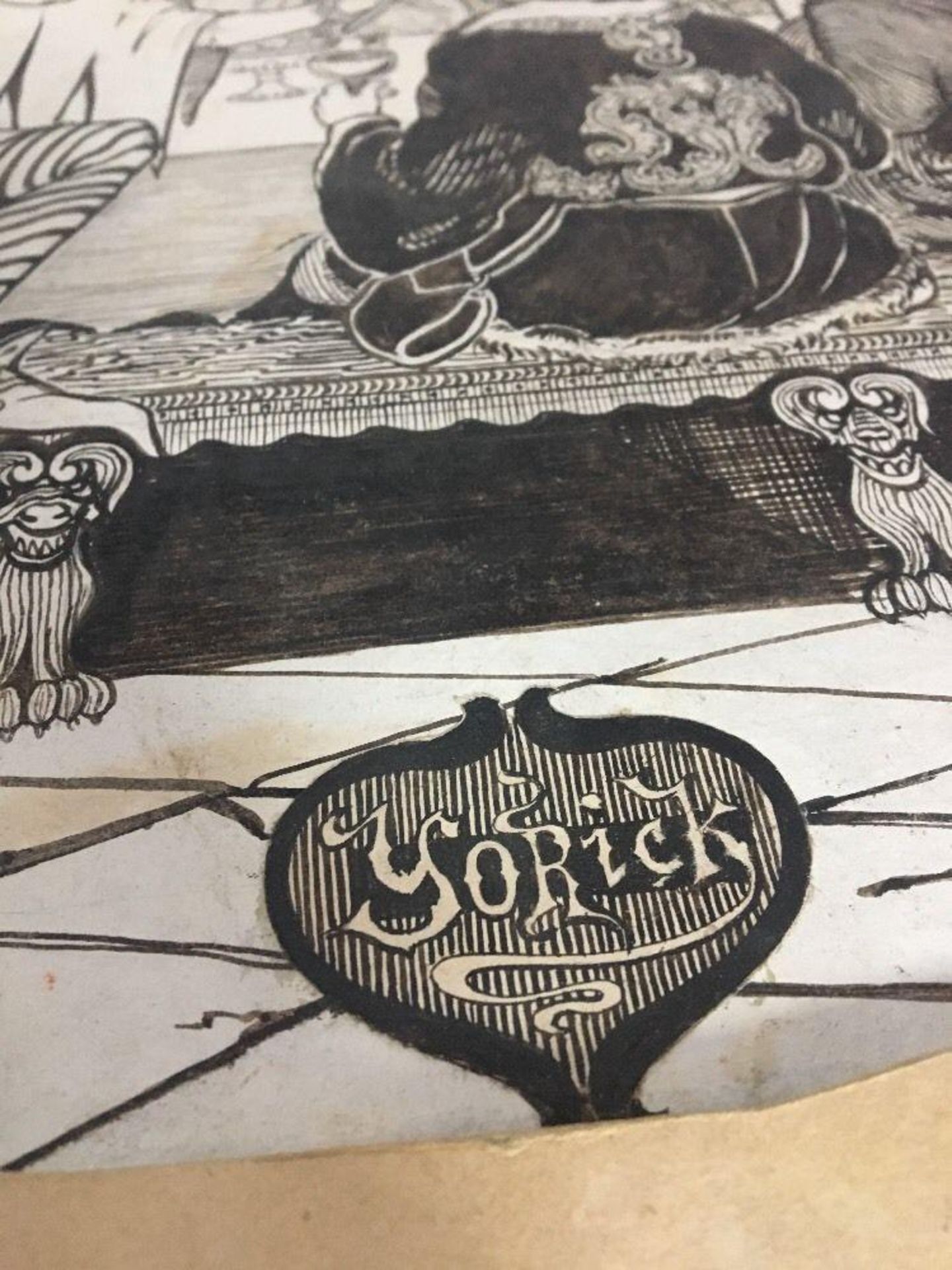 Large Old Antique Ink Drawing Cartoon Illustration "Yorick" by A Ledder Buckley - Image 2 of 5