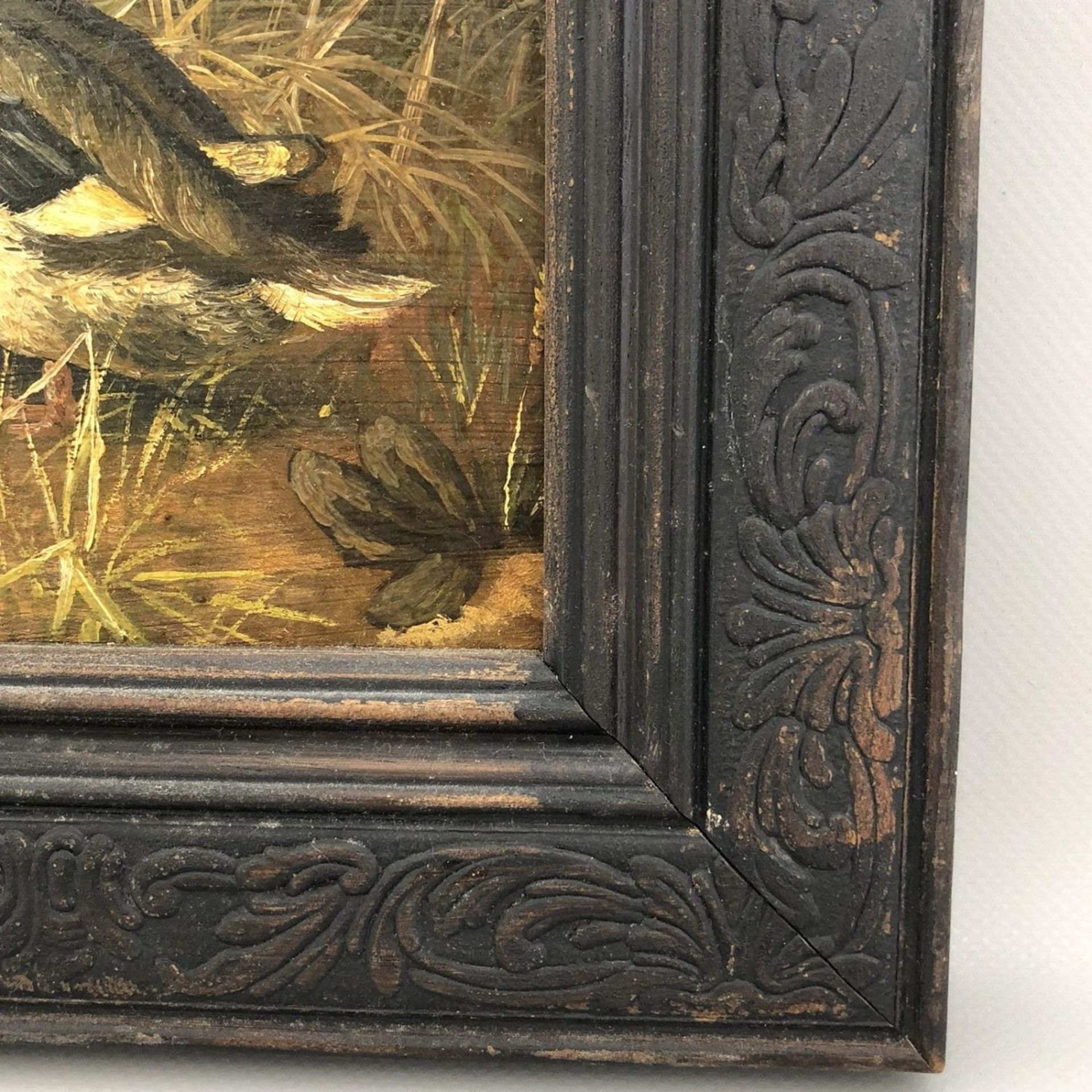 Antique 19th Century British Oil Painting in Carved Oak Frame - Family of Ducks - Image 2 of 5