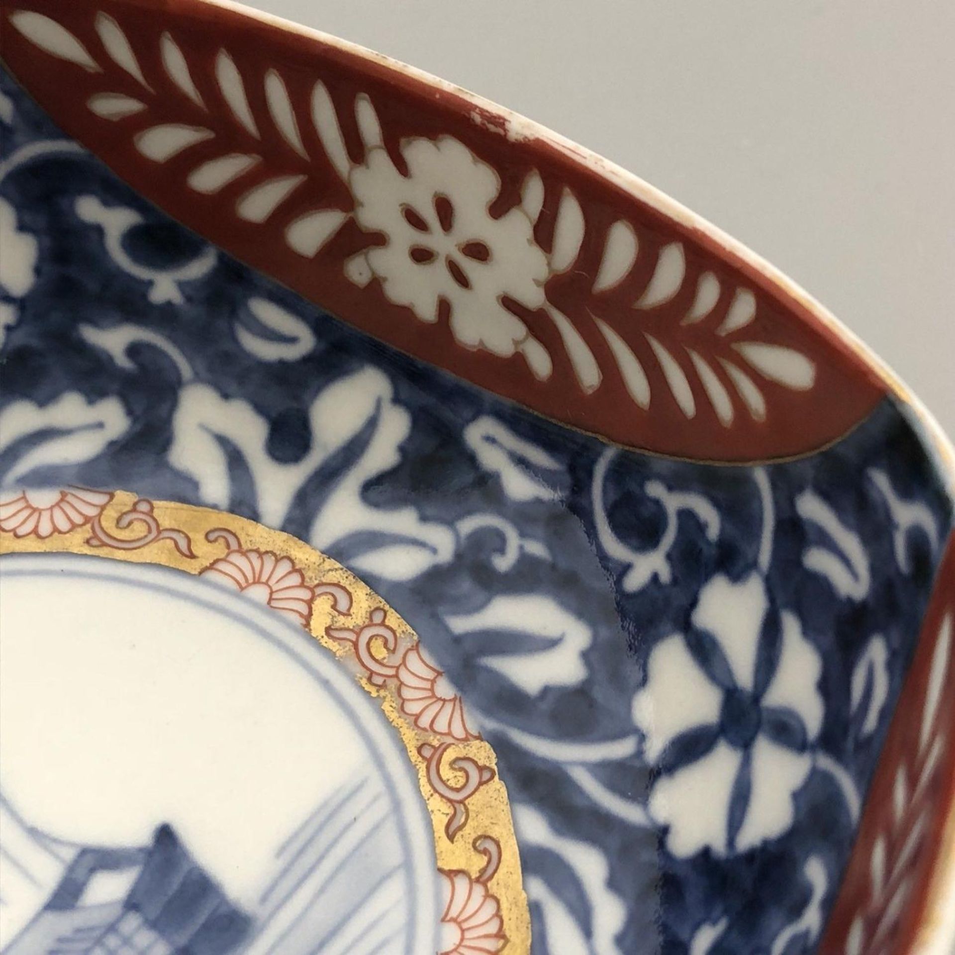Antique Japanese Imari Arita Fukagawa porcelain plate dish bowl Wasen Sail Boat - Image 5 of 5