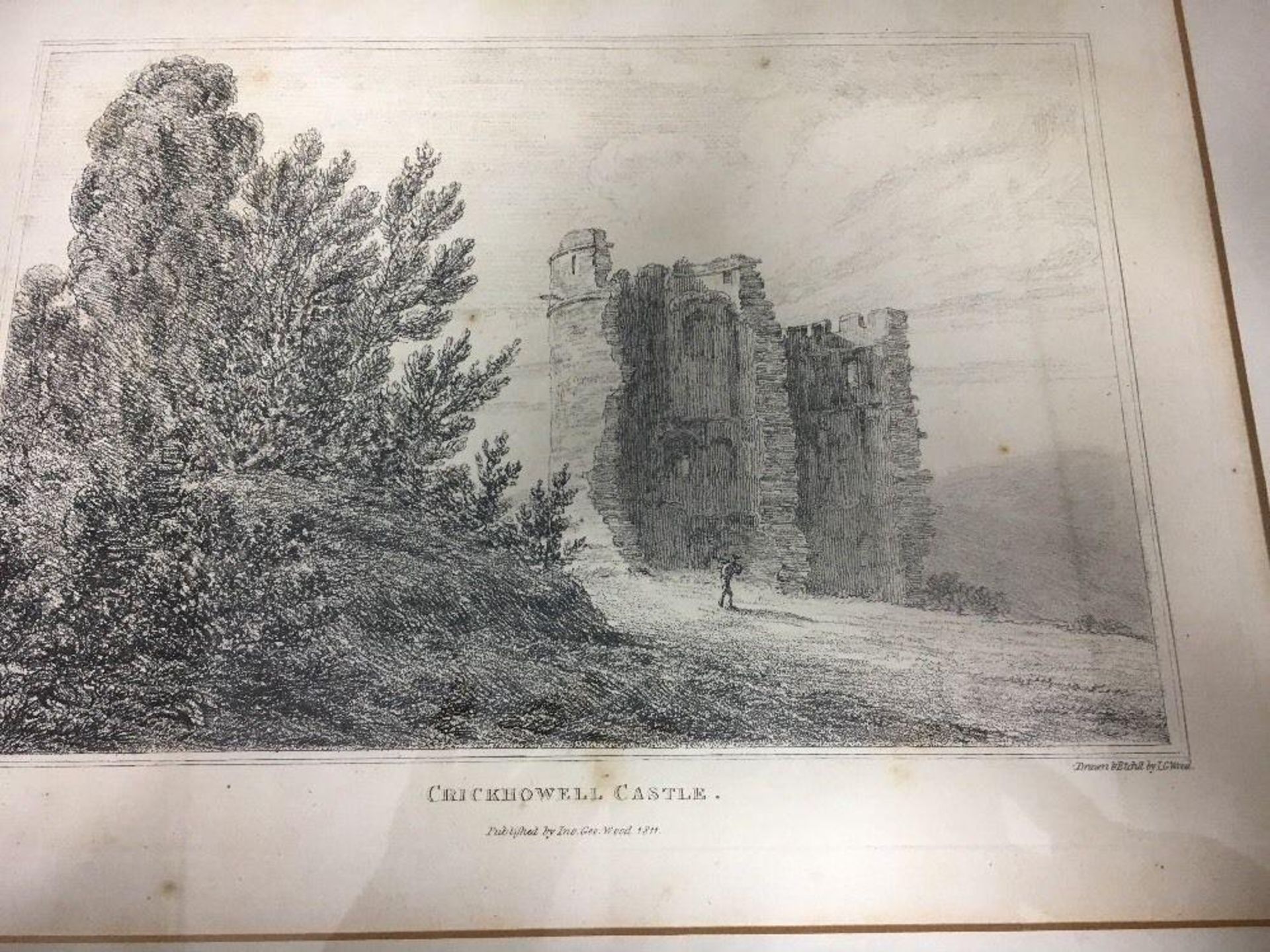 CRICKHOWELL CASTLE 1811 Original antique print etching drawn by J G Wood - Wales - Image 2 of 3