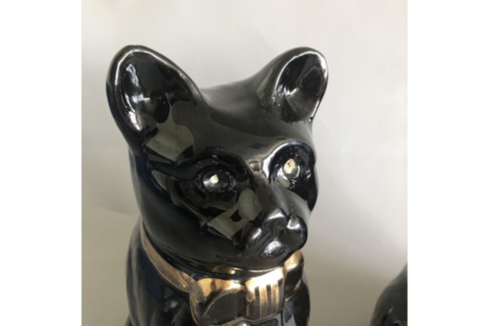 Pair of Antique Staffordshire Pottery Jackfield Black Fireside Cats by Sadler - Image 2 of 10