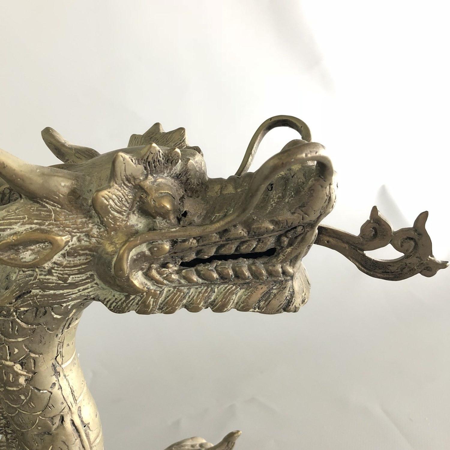 Large 60cm Antique Chinese Dragon Bronze Or Brass Candle Holder Stick Candelabra - Image 4 of 6