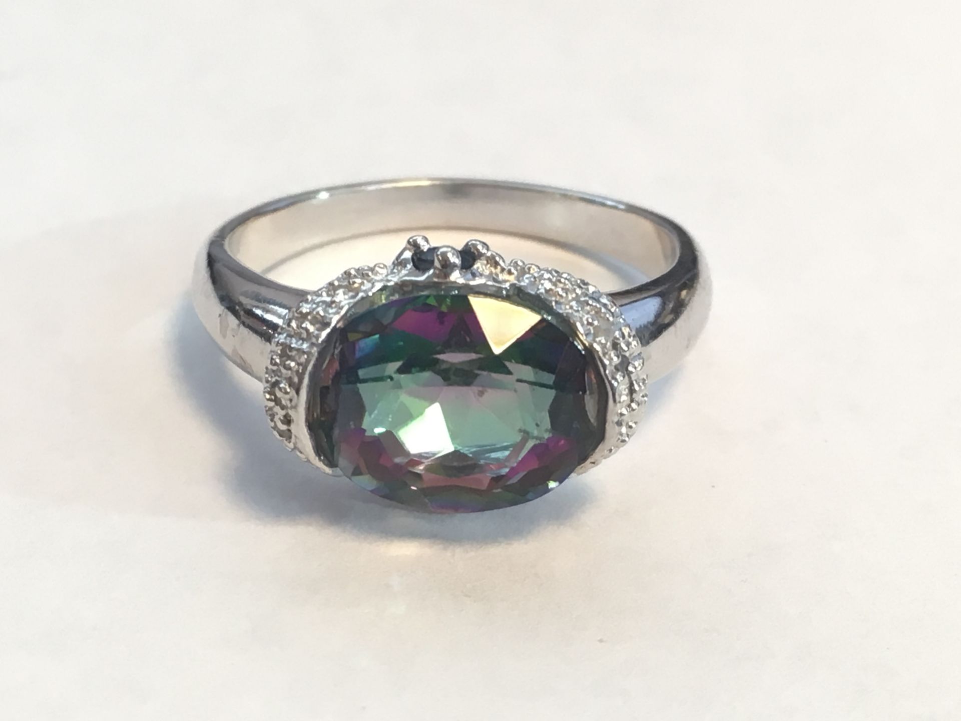 Mystic Gemstome And Diamond Sterling Silver Ring