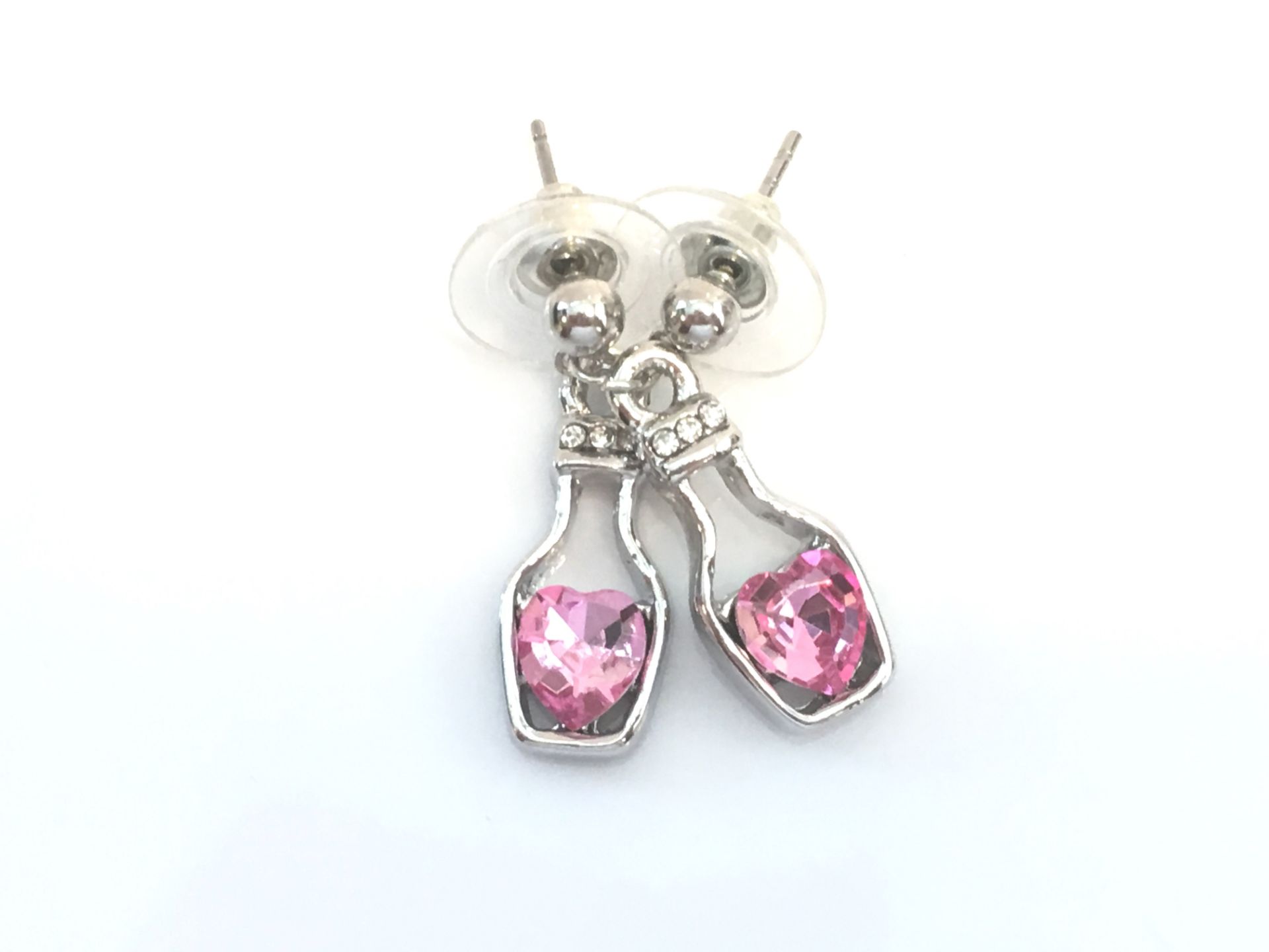 Pretty Silver Bottle Earring And Necklace Set Pink Swarovski Crystal - Image 4 of 4