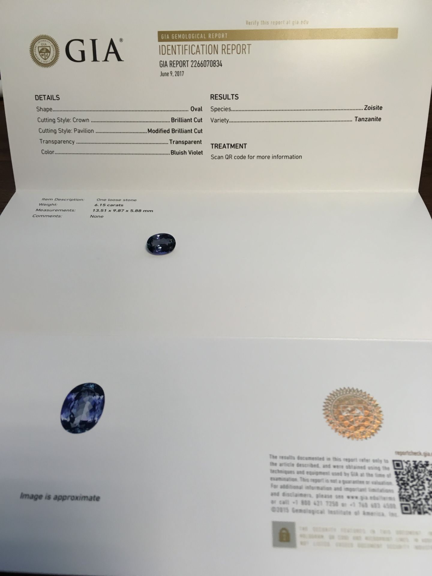 6.15Ct Natural Tanzanite With Gia Certificate - Image 4 of 4