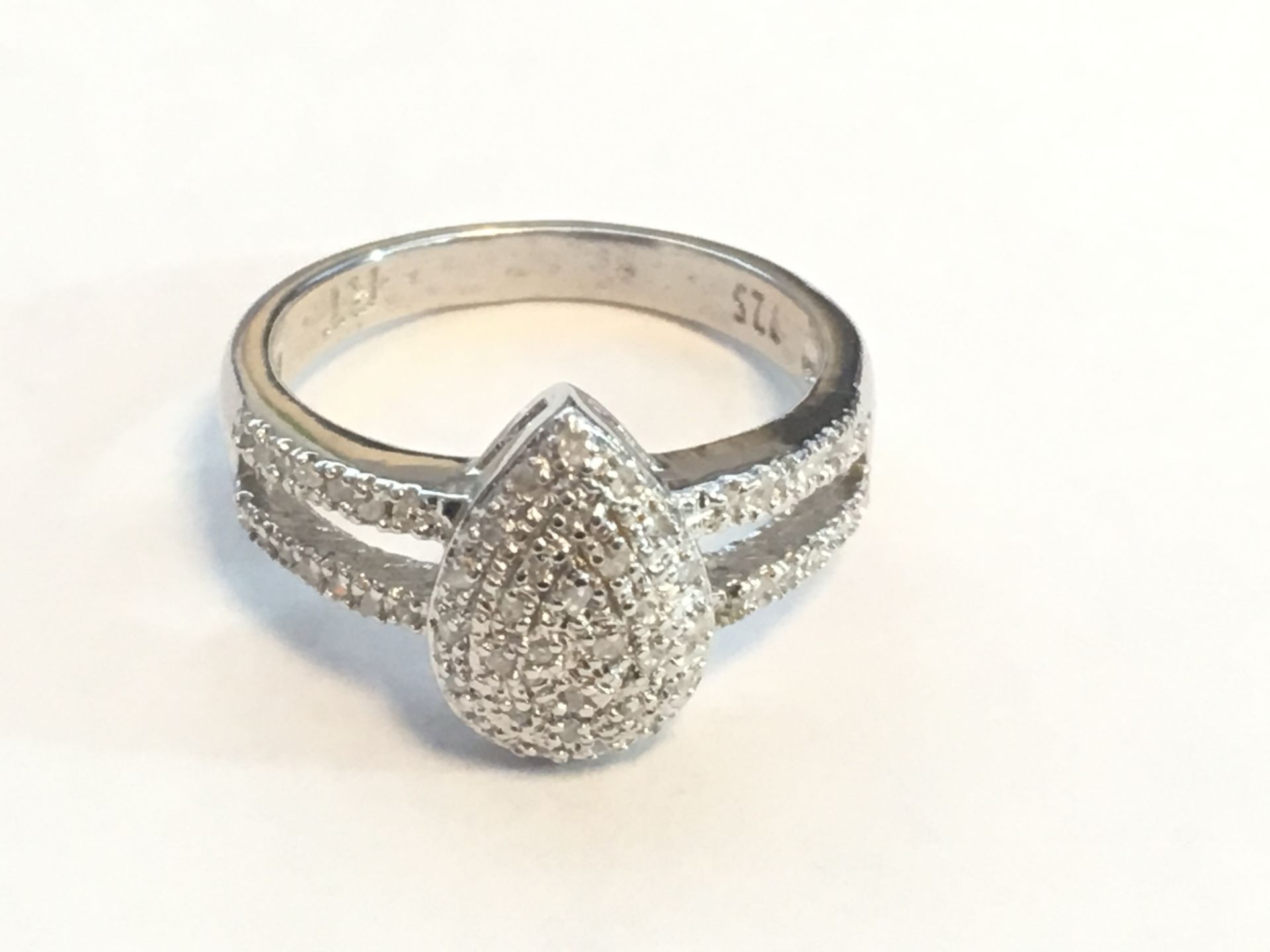 18K White Gold Over Sterling Silver Diamond Ring