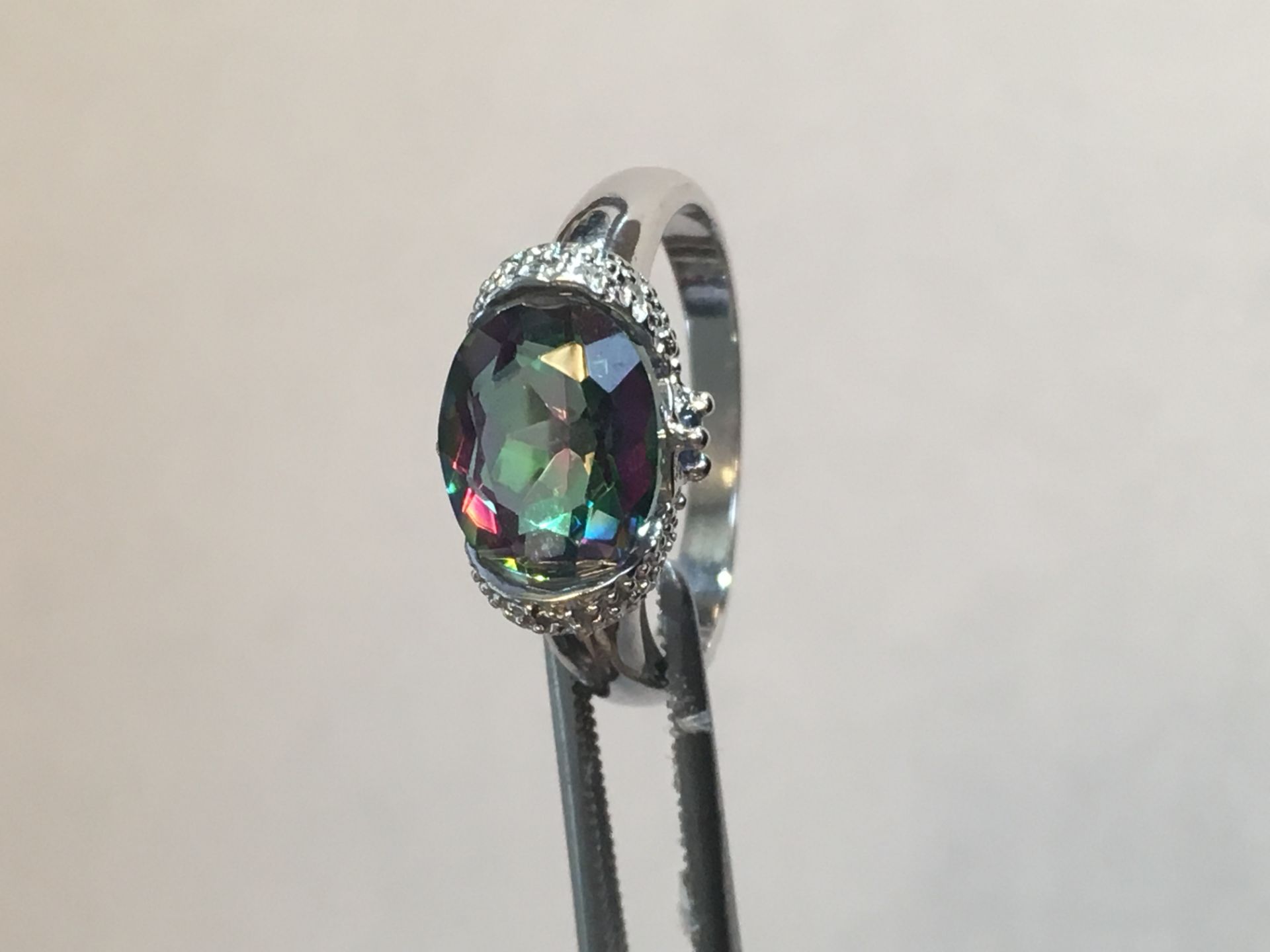 Mystic Gemstome And Diamond Sterling Silver Ring - Image 2 of 3