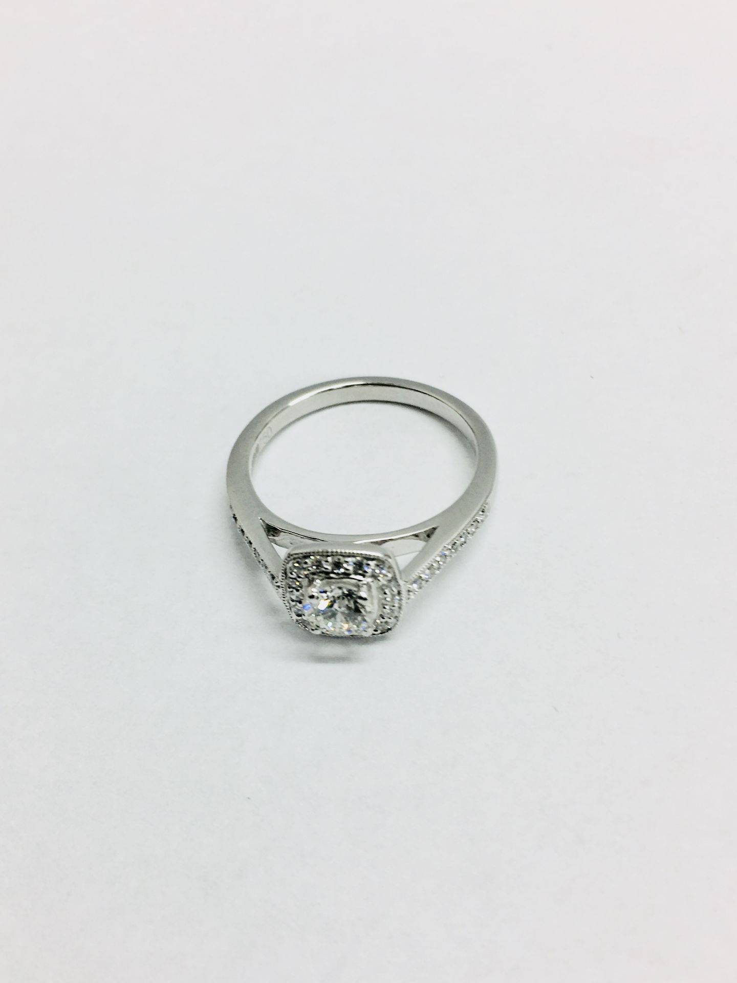 9ct white gold Diamond Halo solitaire ring,0.50ct centre D colour is vs clarity ,0.18ct h colour - Image 2 of 5