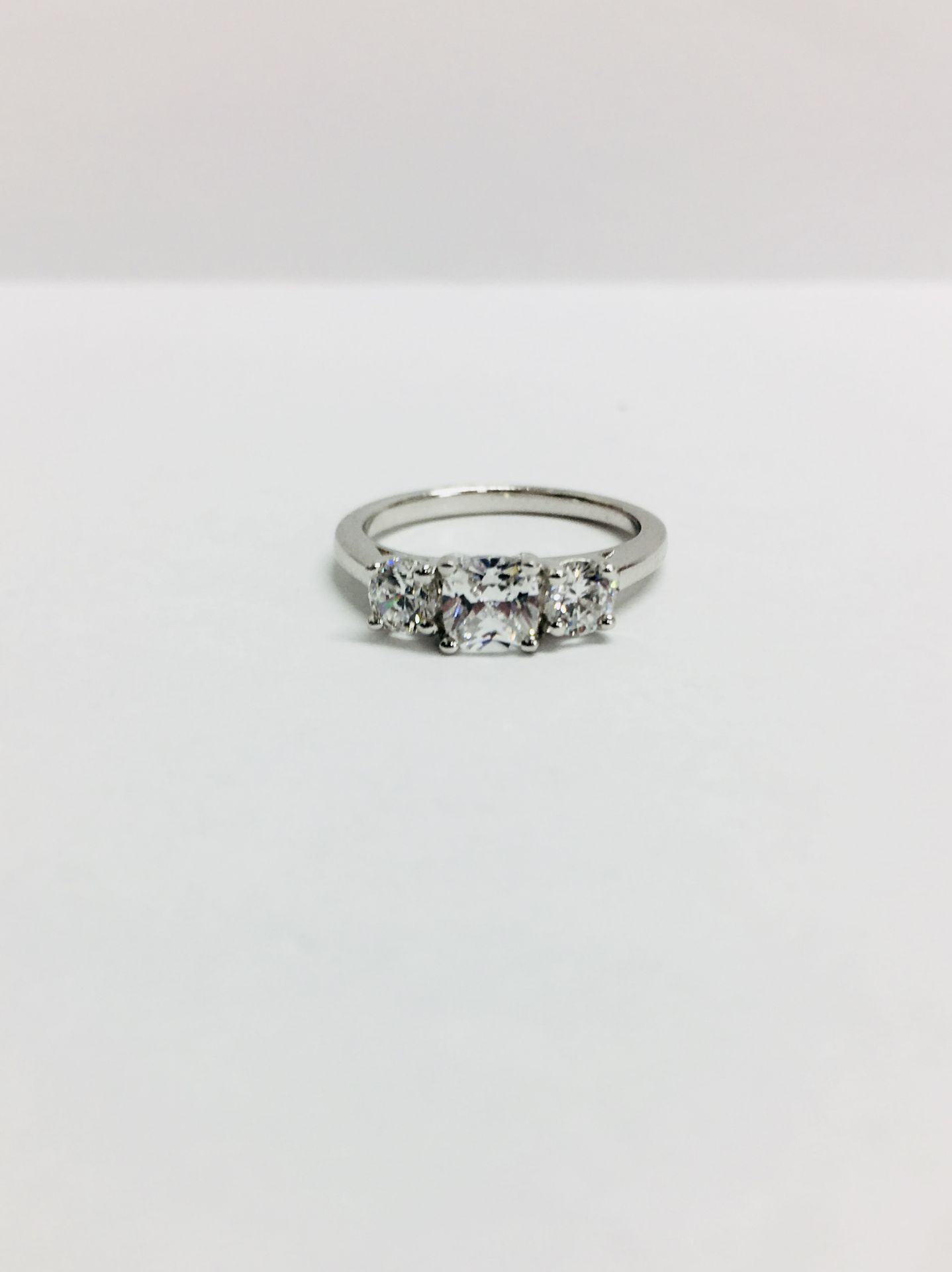 Platinum diamond three stone ring,centre stone 1ct cushion h colour vs clarity,excellent ut and