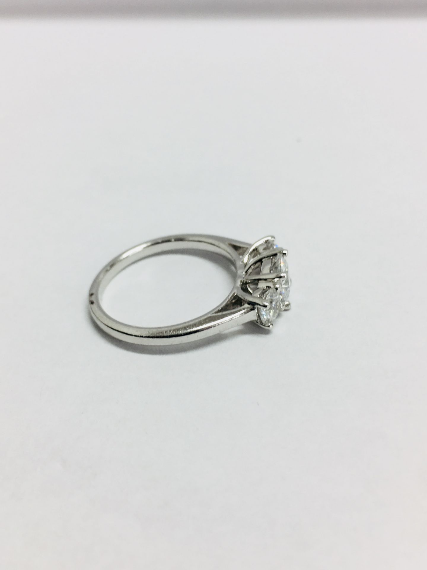 Platinum diamond three stone ring,centre stone 1ct cushion h colour vs clarity,excellent ut and - Image 4 of 4